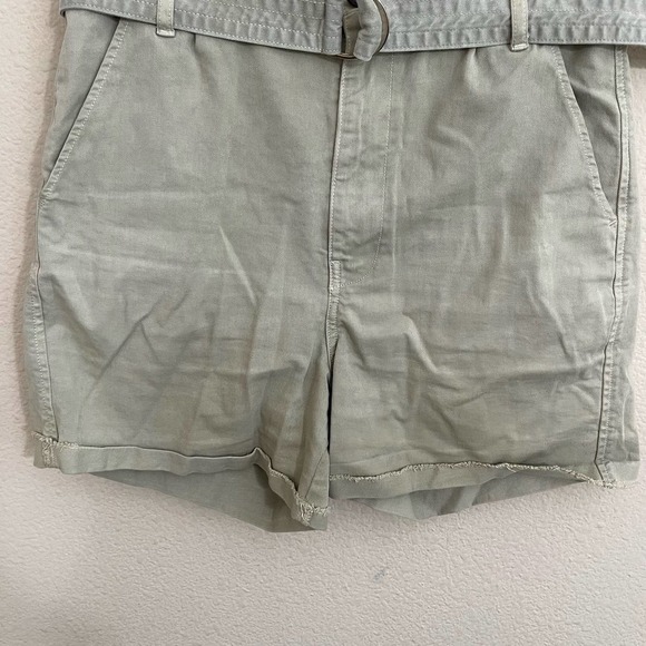 FRAME Safari Belted High Rise Paperbag Cuffed Hem Shorts Washed Od Green 26 - Picture 6 of 11